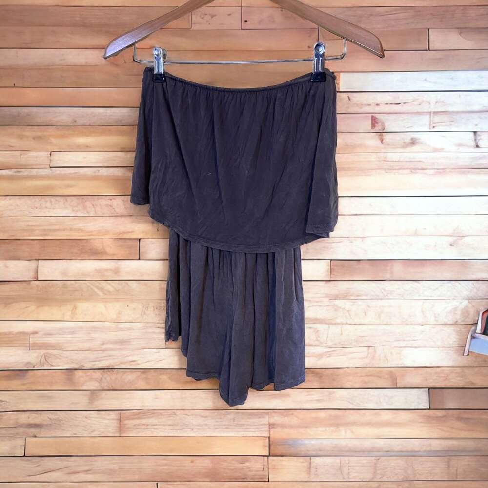 Honey Punch Womens Halter Romper Small Gray Off-The-Shoulder Y2K BOHO Chic Beach